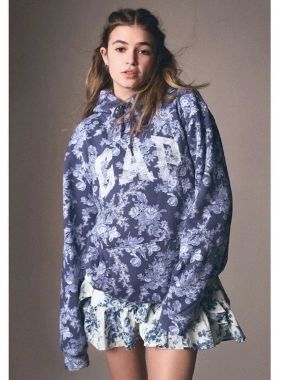 Gap Loveshackfancy Logo Hoodie Blue Floral Toile XXXL Tall VGC